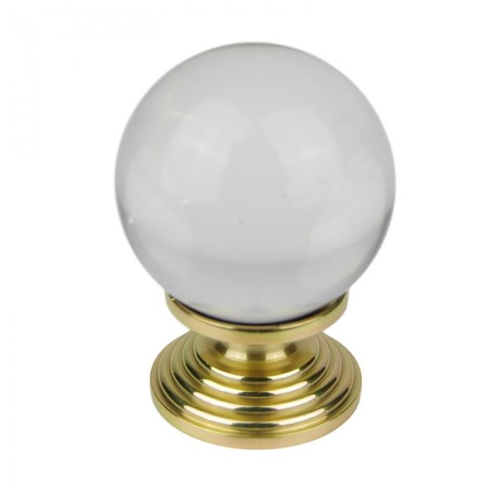 Polished Brass & Clear Lead Crystal Glass Bedroom Cabinet Knobs